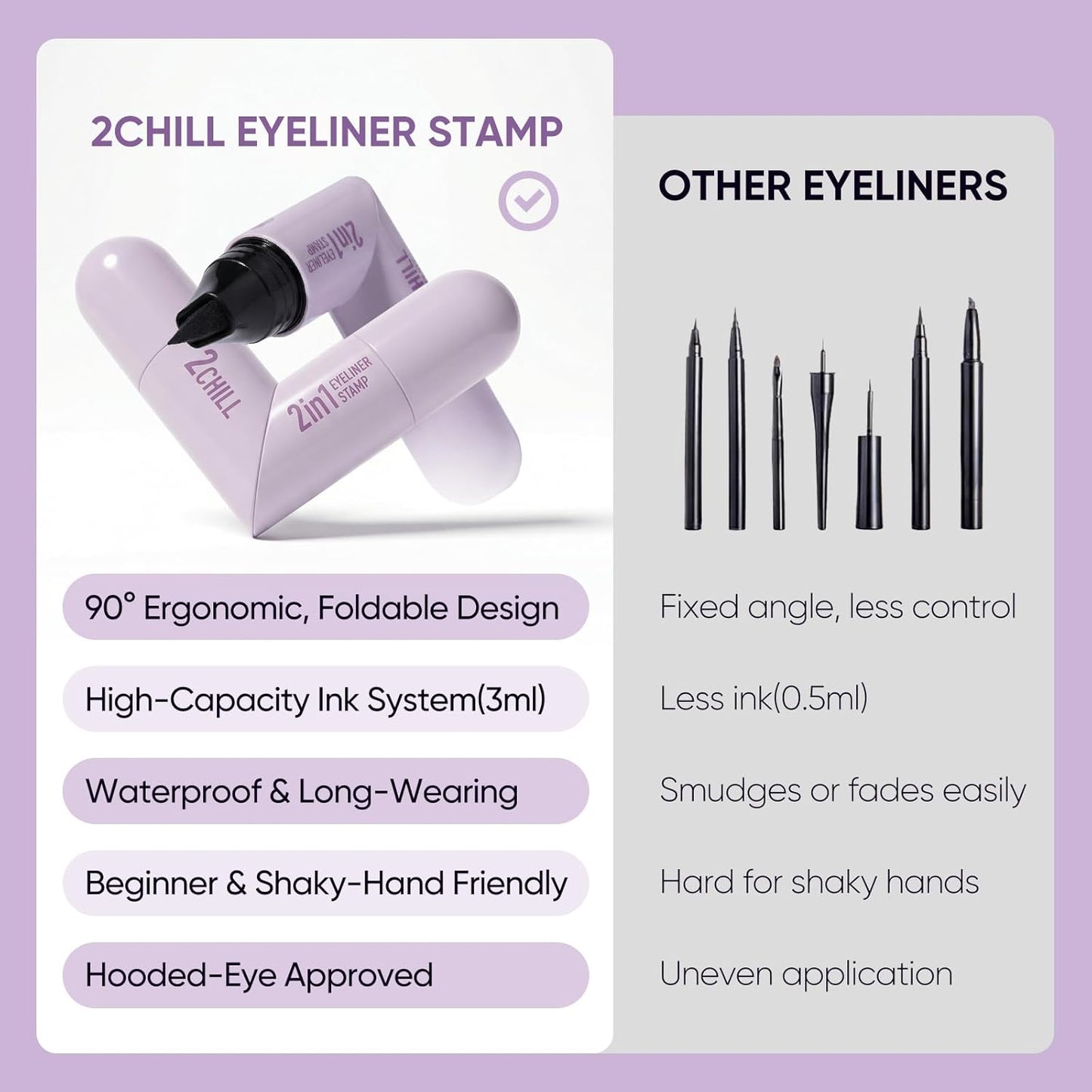 2CHILL Dual-Ended Rotating Eyeliner Stamp Pen Set - Waterproof, Smudge-Proof | Black & Brown