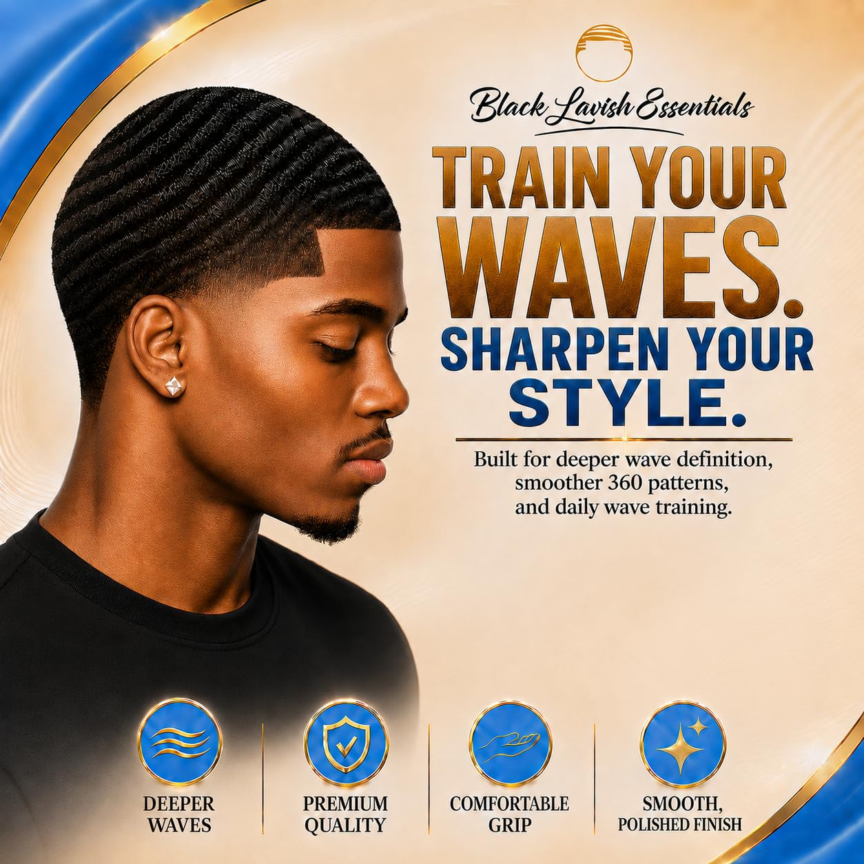 360 Wave Brush - Soft Boar Bristle for Deeper Waves | Curved Design, Medium-Hard, Sky Blue