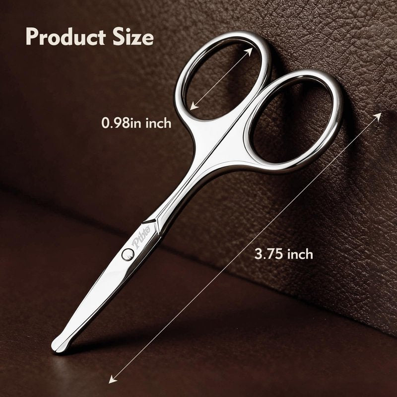 PTBTO Eyebrow Scissors, 3.75” Round Tip for Safe Nose Hair, Mustache & Bikini Trimming, Premium Stainless Steel Small Scissors with Case