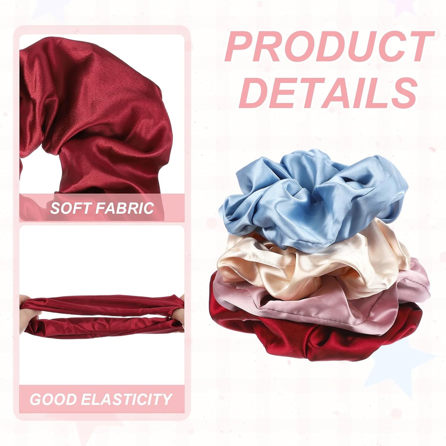 Satin Hair Scrunchies - 2 Pcs Soft Fabric Ponytail Holders for Women | Dark Red