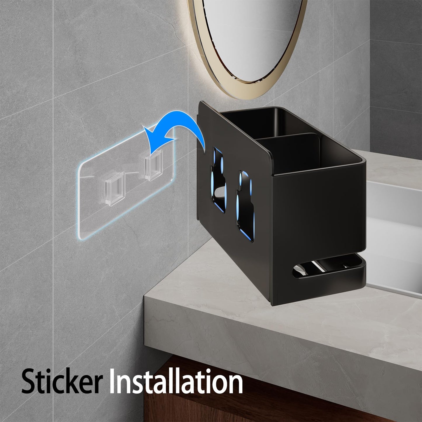 YESENT Aluminum Electric Toothbrush Holder - Bathroom Wall Mounted Toothbrush Holder (Black, Double Slot)