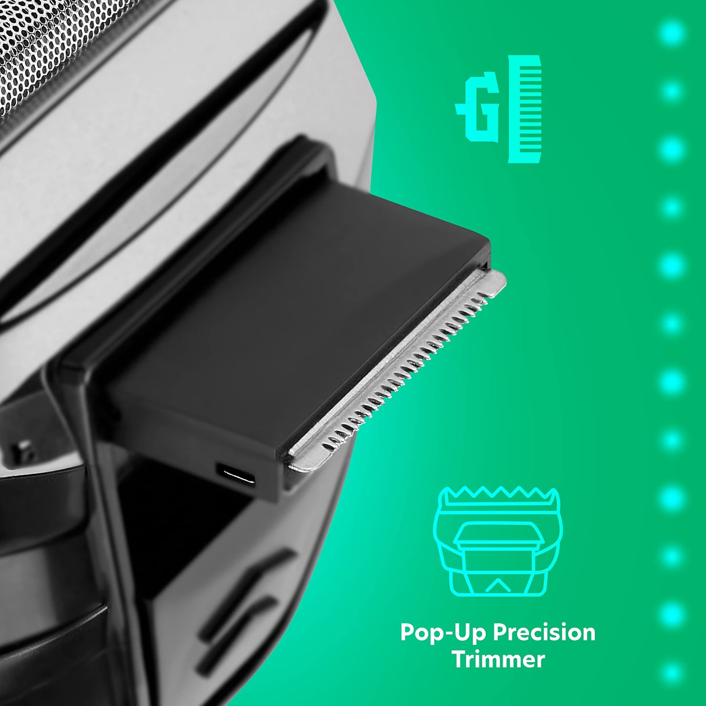 ChargeWorx Groom Essentials Dual-Foil Rechargeable Electric Shaver, Cordless, Ergonomic Electric Razor with Pop-Up Beard and Mustache Trimmer for Travel, LED Battery Indicator, Includes Cleaning Brush