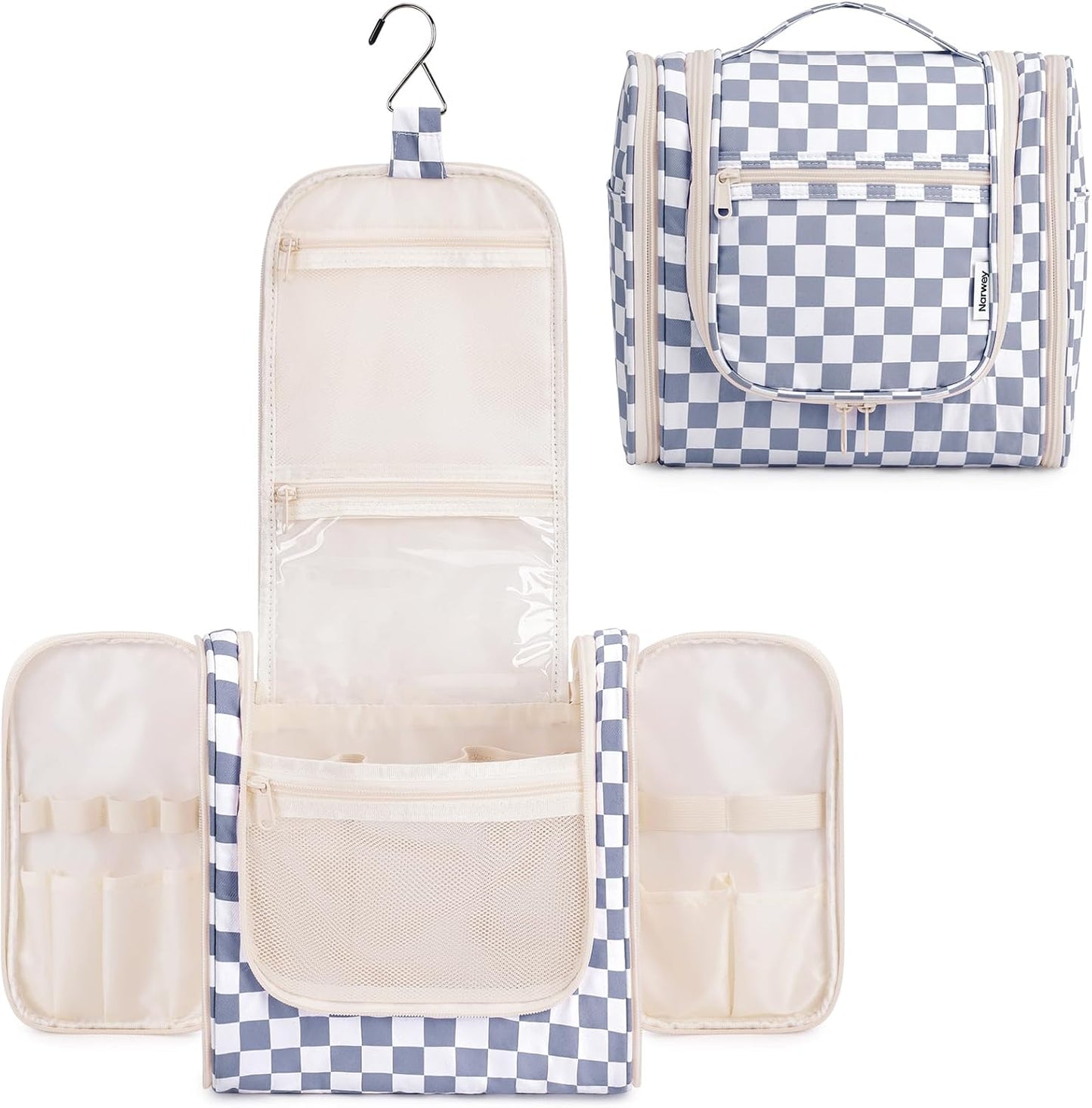 Narwey Travel Toiletry Bag - Small Striped Makeup Organizer for Women | Mint Green Stripe