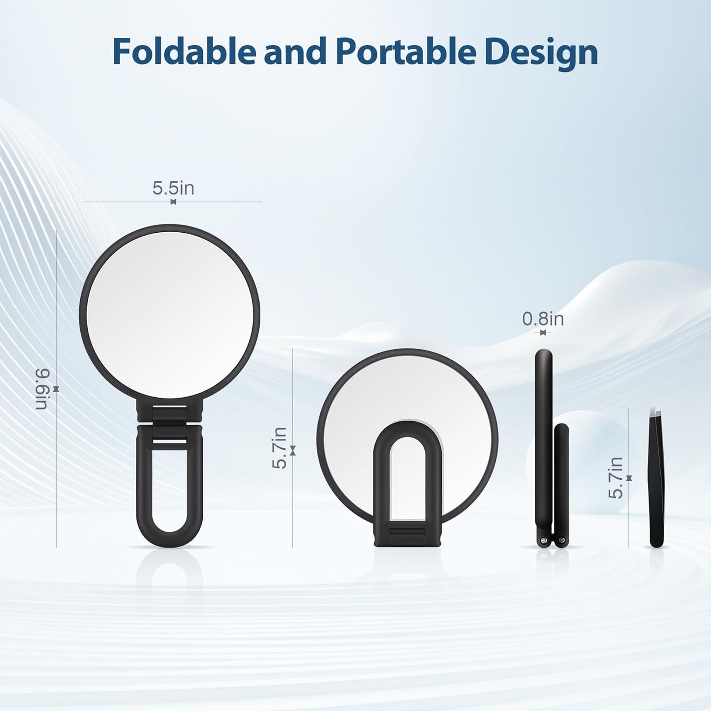 30X Magnifying Hand Mirror - Double-Sided Portable Makeup Mirror | Travel Essential in Black