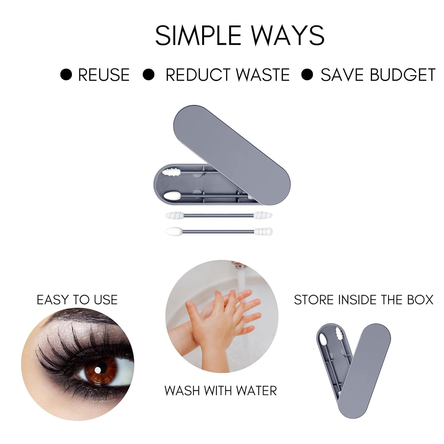 Double-Tipped Silicone Swabs - Portable & Reusable Ear Care, Makeup & Travel Essentials | Purple