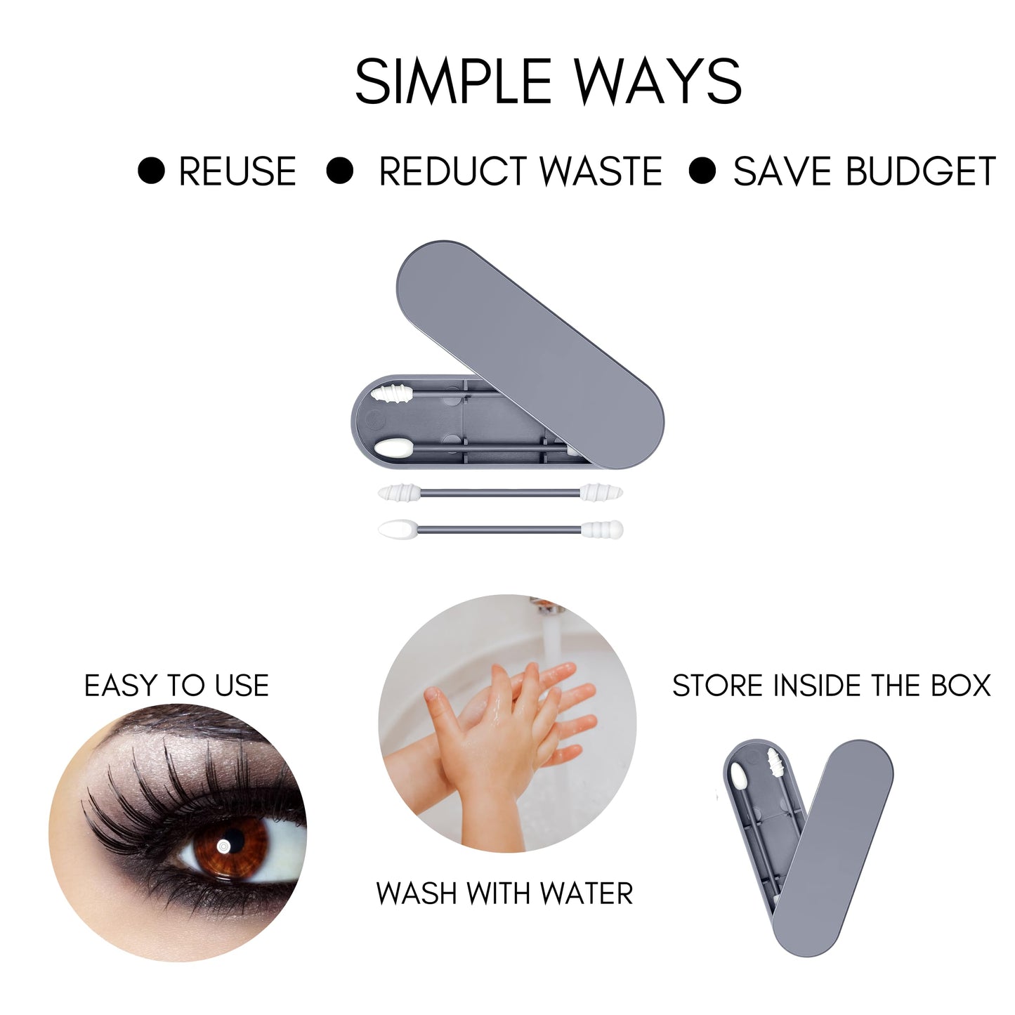 Portable and Reusable: Double-Tipped Silicone Swabs – for Cleanable Ear Care, Makeup, and Travel Essentials (Purple)