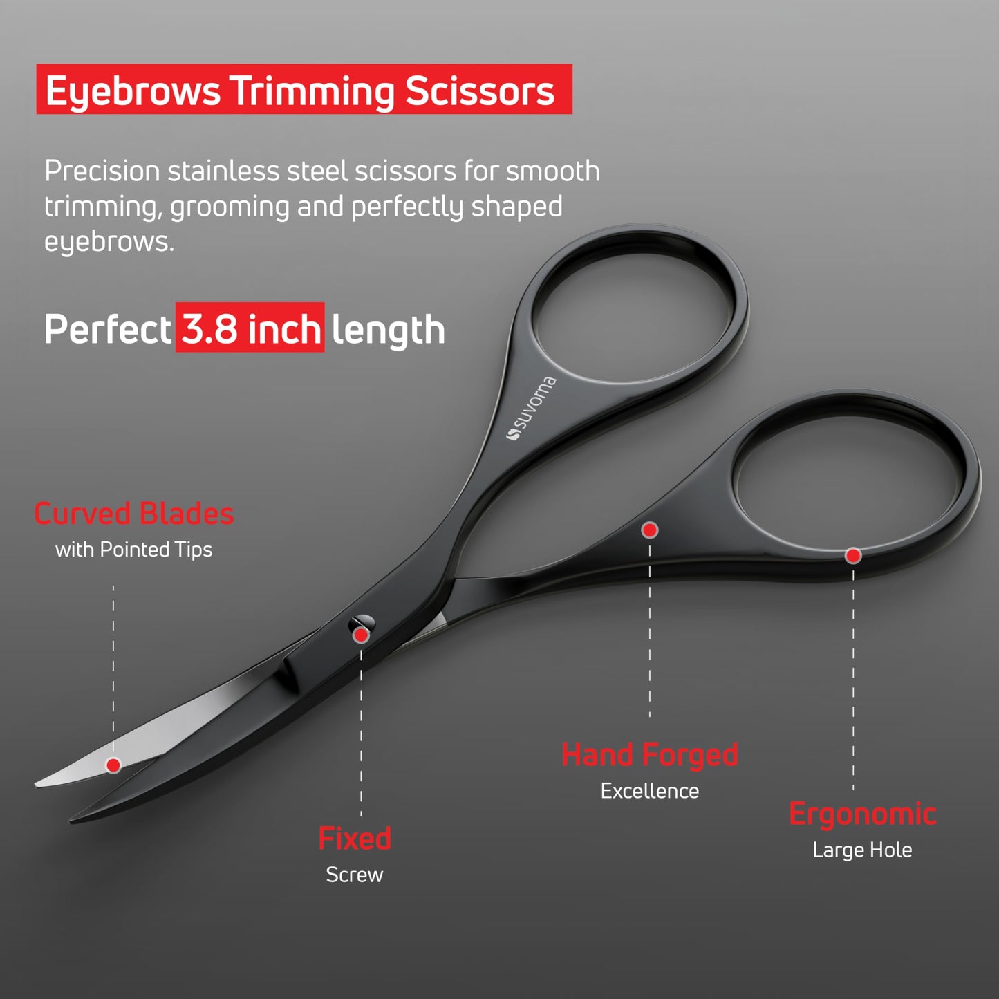 Suvorna Premium Beard & Mustache Set with Beard scissors for men, Straight Razor with blades- Facial Hair/Nose/Eyebrow Scissors - Slant Tweezers (6 Pcs Black)