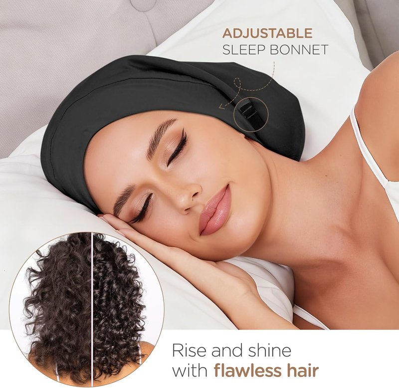Silk Satin Lined Bonnet - Adjustable Sleep Cap for Women & Men | 2 Pcs Hair Wrap Set