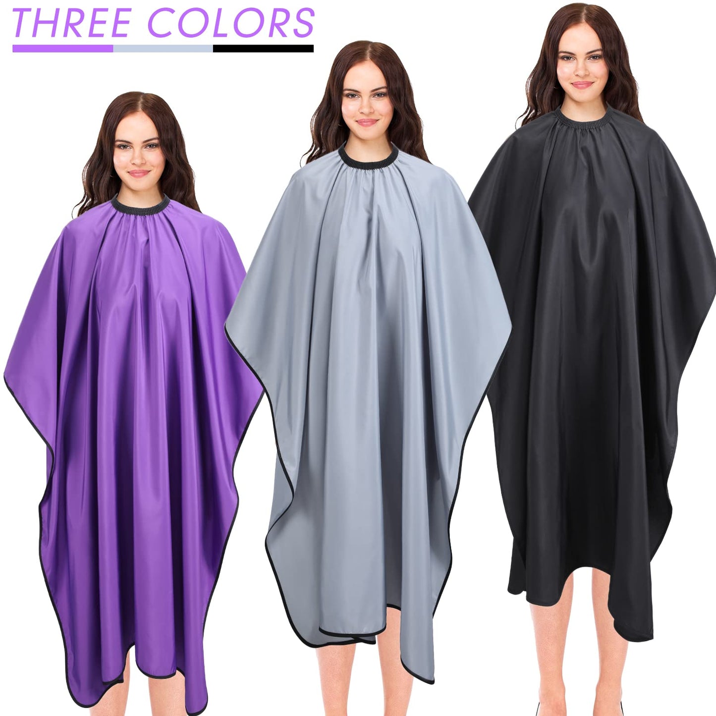 JenPen 6 Pcs Waterproof Hair Styling Cape Salon Barber Cape for Stylist Hairdresser Haircuting Adjustable, 47" x 59"(Black, Gray, Purple)