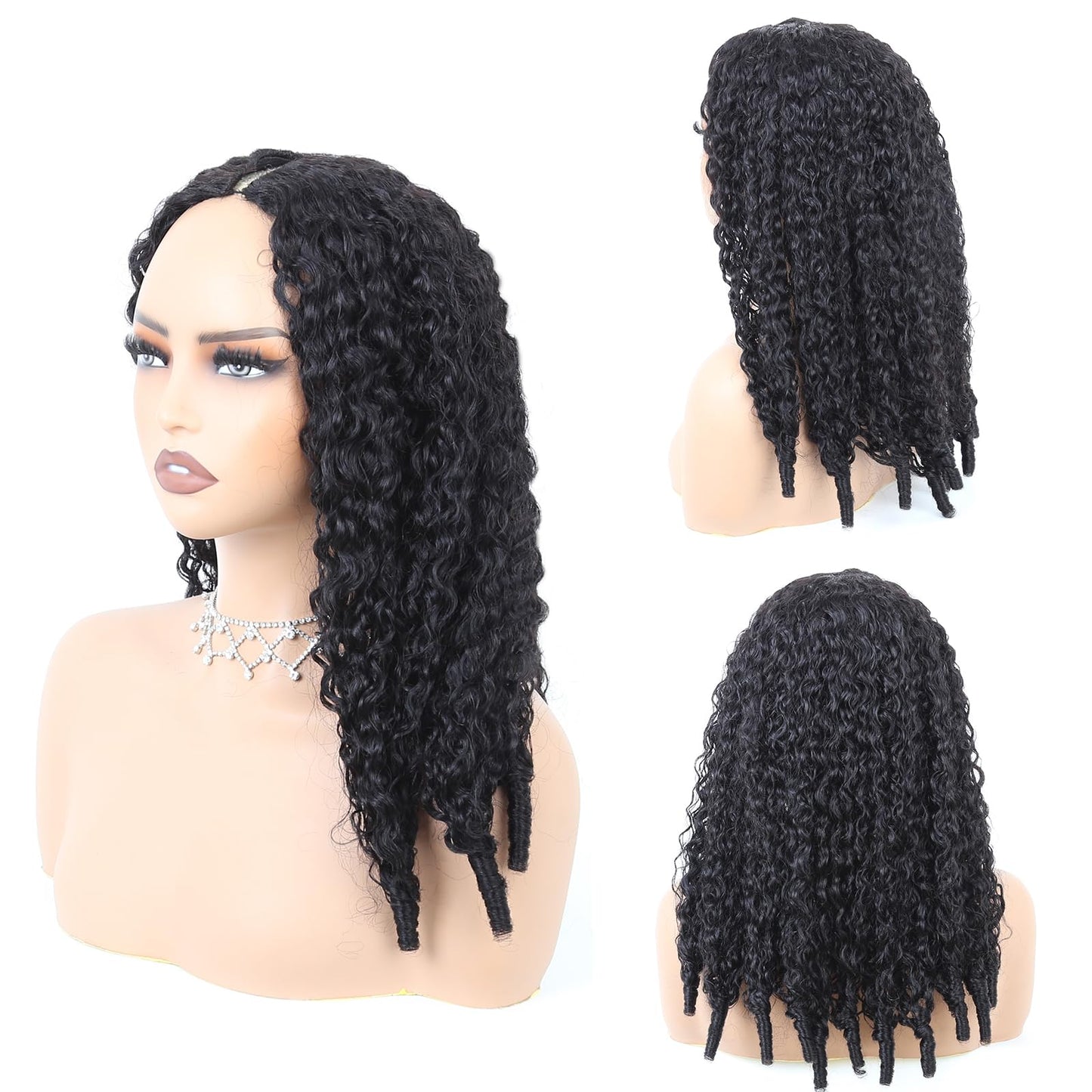Yavida Burmese Curly V Part Wig Human Hair 20 Inch Upgrade U Part Wig With Drawstring and Spiral End 180% Density Glueless Clip In Half Wigs Curly Human Hair Wig for Black Women Natural Color