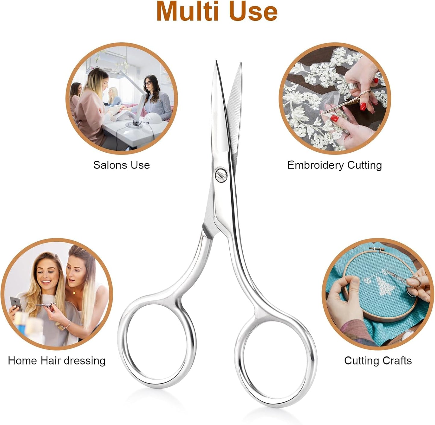 Professional Eyebrow & Facial Hair Scissors - 2-Pack Stainless Steel Precision Grooming Kit | 3.5” Straight Tip for Eyebrows, Beard, Nose & Mustache