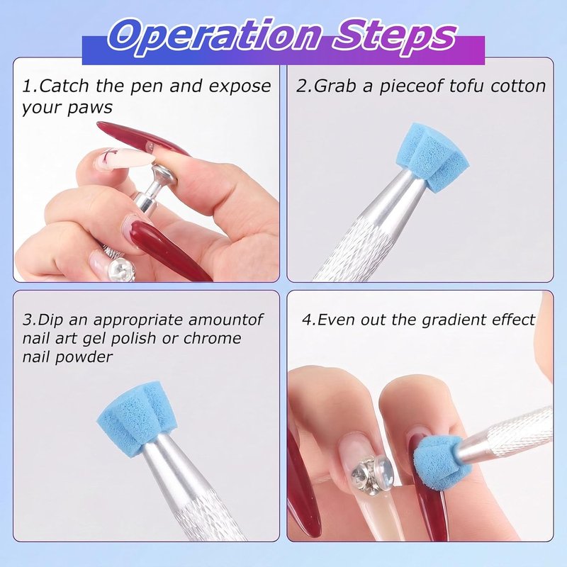 Soft Nail Sponges - 150PCS Reusable Nail Art Sponges with Grabbing Pen & Brush | Blue