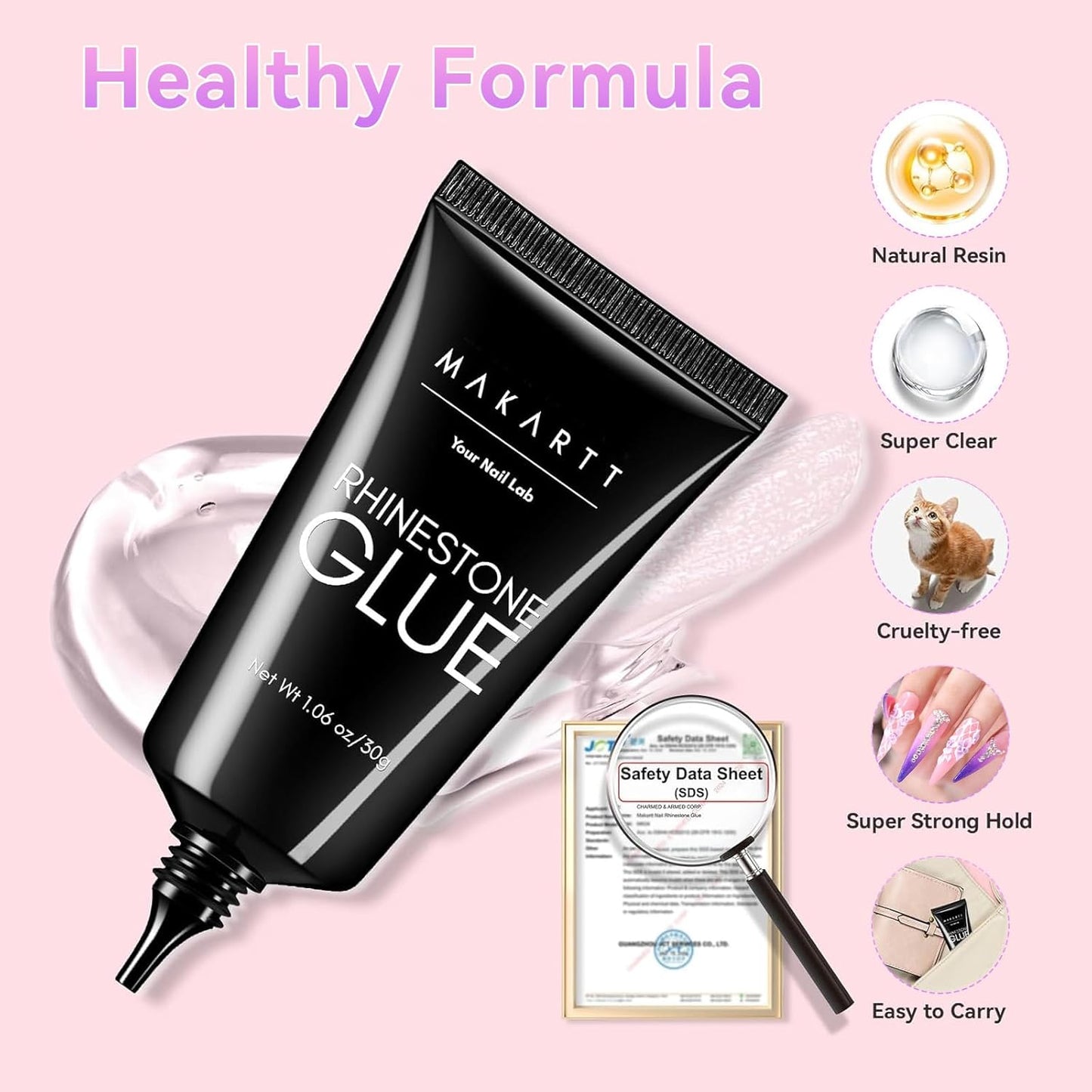 Rhinestone Nail Glue - Super Strong Gel for Nail Charms & 3D Art | 30ML UV Cured Bling Adhesive