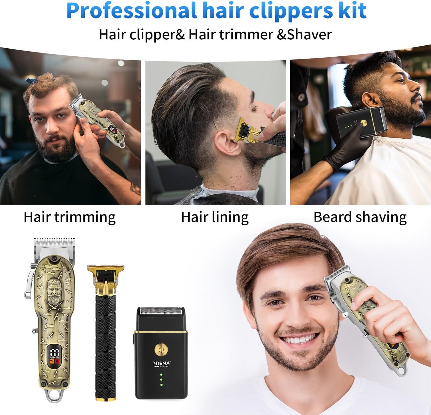 Professional Barber Clipper Set & Trimmer Kit for Men - Electric Foil Shaver & Beard Trimmers | USB Rechargeable Grooming Tools