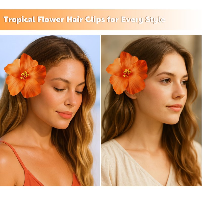 3 Pack Hawaiian Flower Hair Clips, 3.5" Tropical Plumeria Hibiscus Flower Hair Clip for Women, Hibiscus Hair Clips for Beach, Luau, Wedding Accessories