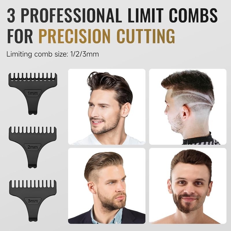 Hair Clippers for Men - Cordless T-Blade Beard Trimmer with LED Display | Rechargeable Self Haircut Kit with 3 Combs