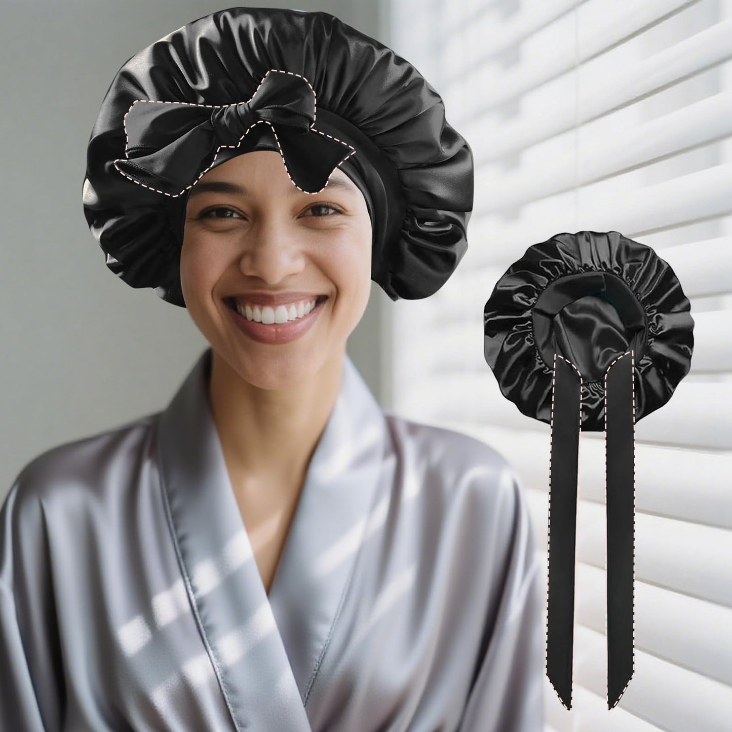Adjustable Satin Bonnet for Women – Secure - Fit Sleep Cap to Protect Hair Overnight, 1 Pack Soft Nighttime Headwear for Curly/Straight Hair Types