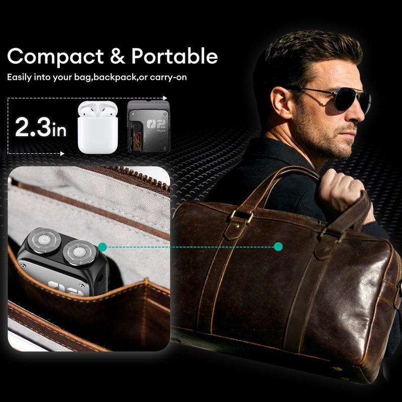 PAXA Mini Electric Shaver for Men,9000Rpm Electric Razor for Men,Magnetic Dual-Head Rotary Pocket Shaver IPX7 Waterproof Wet & Dry for Shaving Face,USB-C Rechargeable for Home,Car,Travel(Gray)