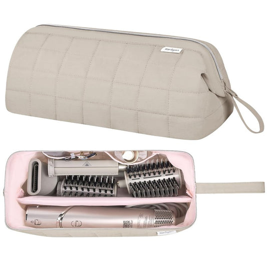 KarSyon Hair Tools Travel Bag Organizer for Dyson Airwrap Case Holder Shark Hair Dryer Flex Style Airstraight Brush Revlon Attachments Carrying Case Flat Curling Iron Bags (Camel)