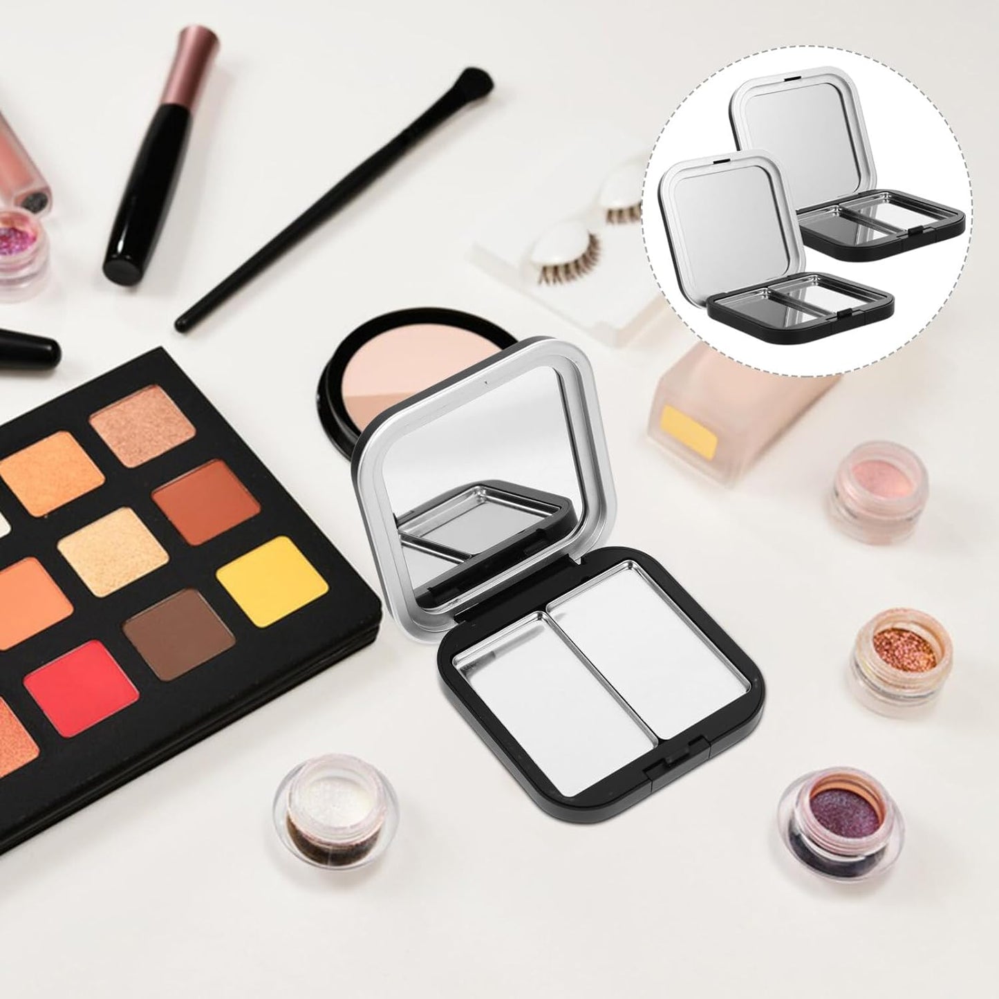 Magnetic Empty Eyeshadow Palettes - 2 Pcs Refillable DIY Makeup Storage Case | Portable with Mirror