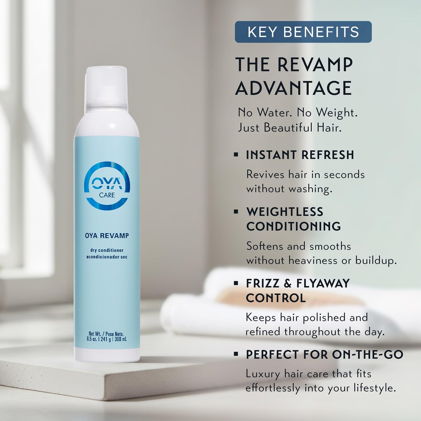 OYA Revamp Dry Conditioner Spray - No Rinse Leave In Conditioner Mist - Hydrate, Moisturize and Smooth Coarse Hair - Helps Detangle and Control Frizzy Hair - Suitable for All Hair Types - 285ml