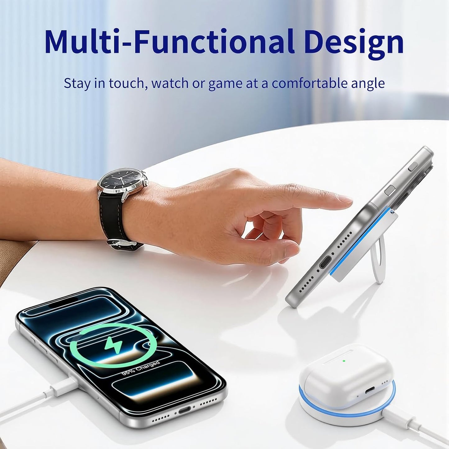 MagSafe Charger 2 Pack - 15W Magnetic Wireless Fast Charger with Foldable Kickstand | Compatible with iPhone 17/16/15/14/13/12 & AirPods