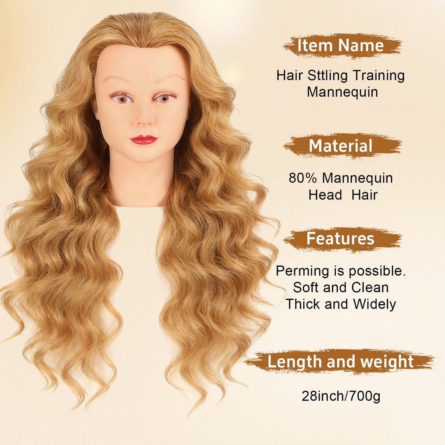 Mannequin Head - 80% Human Hair for Hair Styling Practice | Curling, Braiding, Cutting - 28 Inch with Table Clamp Stand