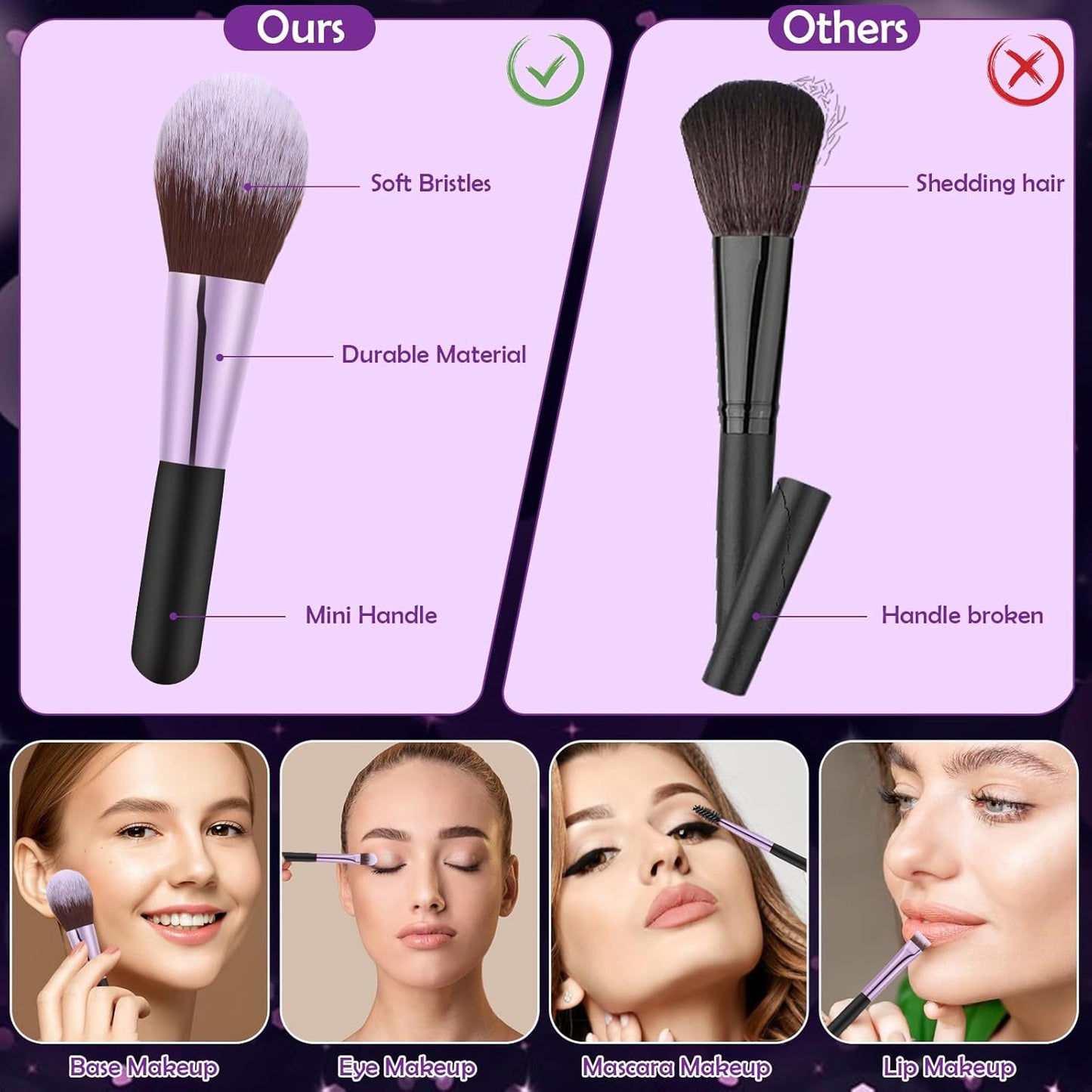 Travel Makeup Brush Set - 14 Pcs Portable Mini Brushes with Case | Includes 5 Pcs Makeup Sponges for Foundation & Eye Shadows - Black