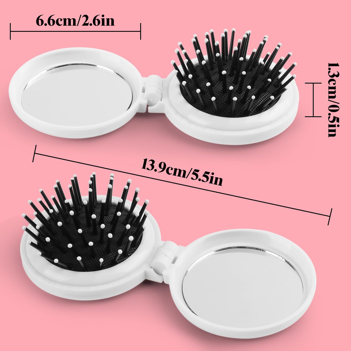 Mengduxd Mini Makeup Mirror Comb, Compact And Foldable, Portable, Women's Handbag Essential, Travel Essential Compact Comb (Pink Marble)