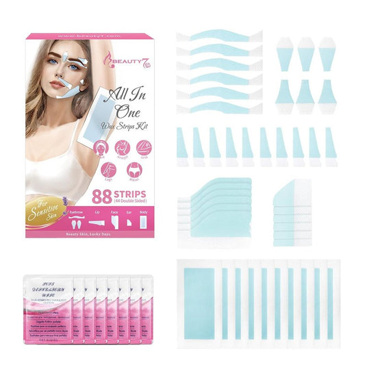 Eyebrow Wax Strips - 88pcs All-in-One Body Wax Strips for Hair Removal | Includes 8 Calming Oil Wipes, Suitable for All Skin Types