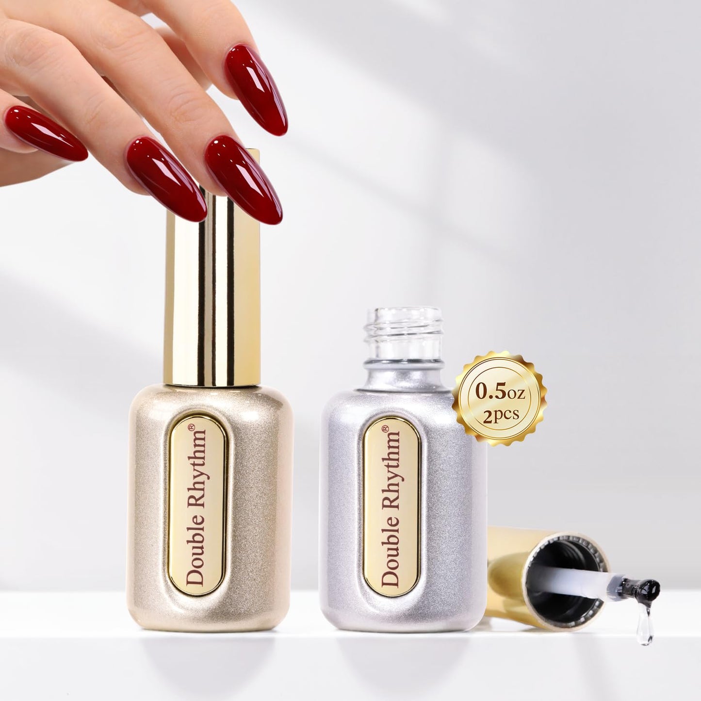 15ML No Wipe Gel Top Coat & Base Coat Set - Clear Glossy Finish | 2 Pcs