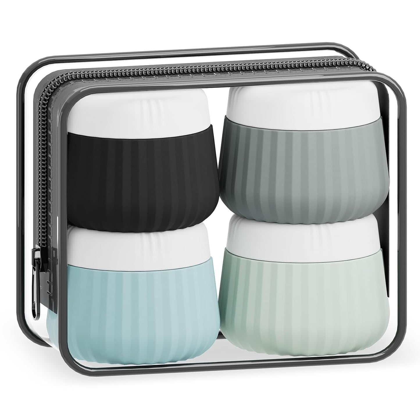 Travel Toiletry Containers - TSA Approved Silicone Jars, Leak-Proof | 4-Pack with Clear Bag