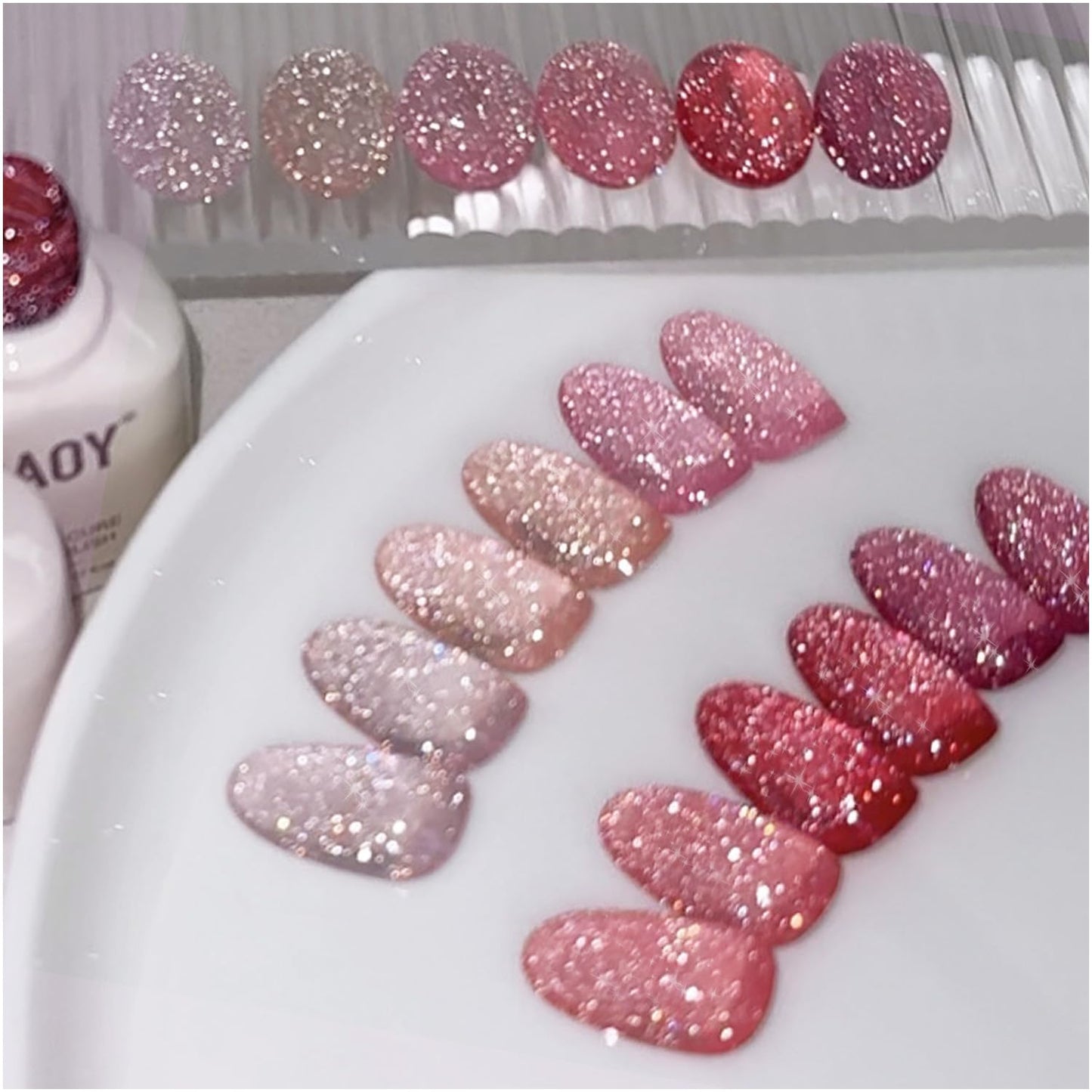 Glitter Jelly Gel Nail Polish Set - 6 Holographic Colors for Nail Art | Soak Off UV Gel
