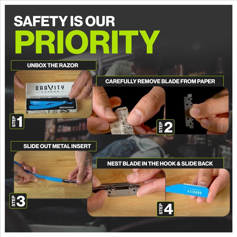 GRAVITY RAZORS Professional Straight Razor Kit – Minimal Exposure, Includes 10 Premium Blades, 0.5mm Exposed, Green