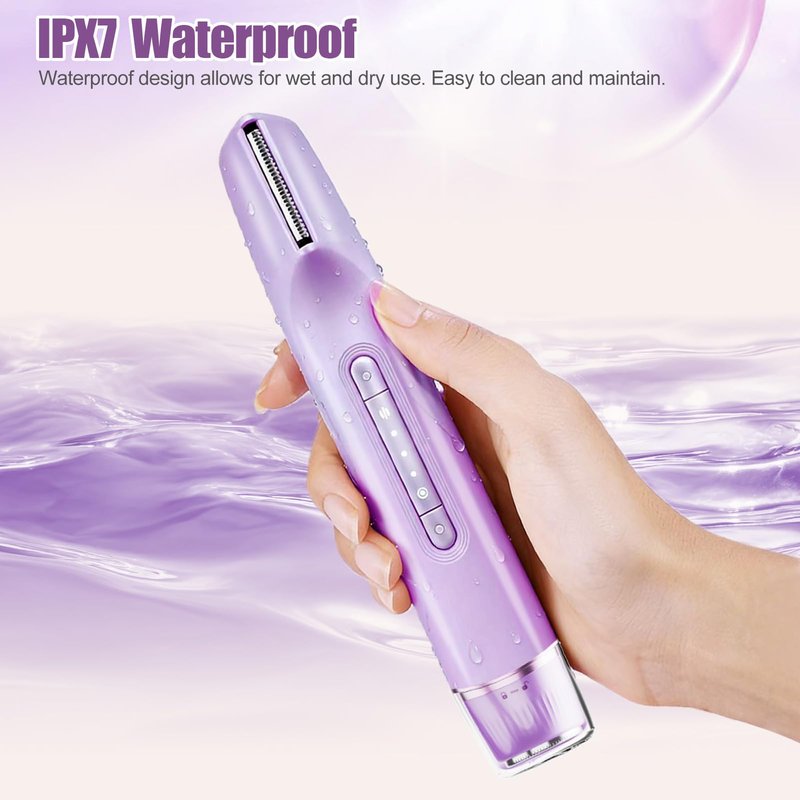 Bikini Trimmer for Women 2 in 1, Dual Head Womens Electric Shaver, Electric Razors for Pubic Hair, IPX7 Waterproof Rechargeable Facial Hair Removal for Shaving Underarm Leg Arm Body Face, Light Purple