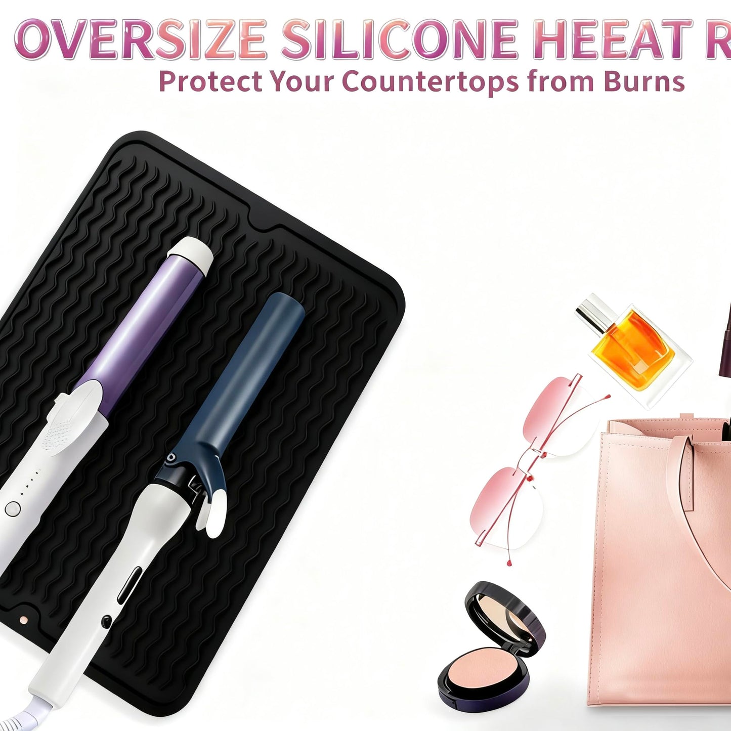 2 Pack Heat Mat for Curling Iron, Oversize Silicone Resistant Mat for Hair Tools, Hot Pad for Hair Straightener, Flat Irons and Hot Hair Styling Tools Home Travel Gym Salon (15.7" x 11.8")