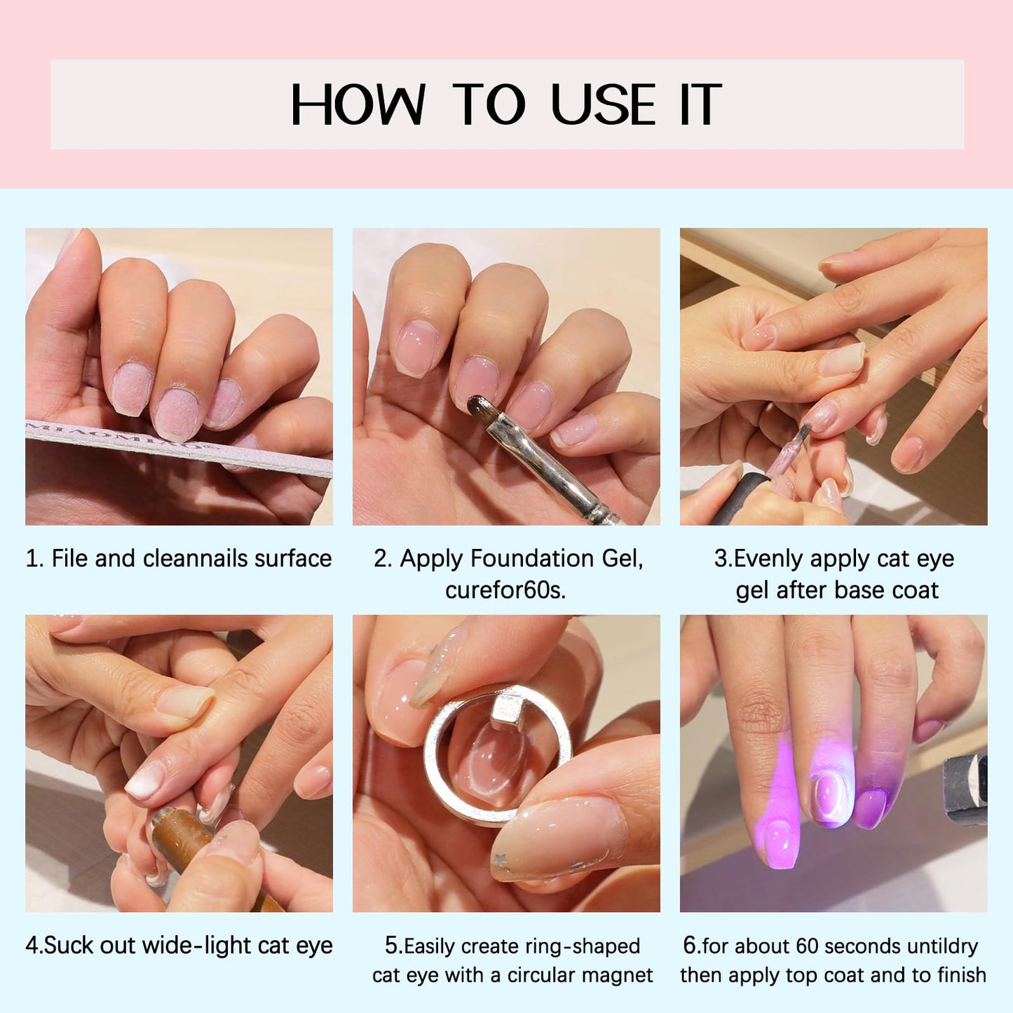 Circle Cat Eye Magnet，2 Set Ring-Shaped Magnet for Nails,Round Strong Cat Eye Nail Art Magnet with French Tip Tools,Portable Hollow Circular Cat Eye for Beginner Home Salon DIY Manicure
