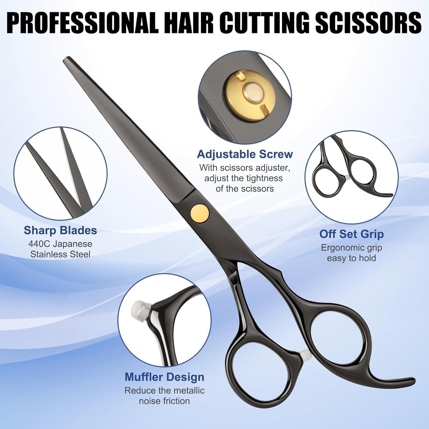 Professional Hair Cutting Scissors Set - Stainless Steel Shears & Thinning Scissors for Men, Women, Kids | Salon & Home Use