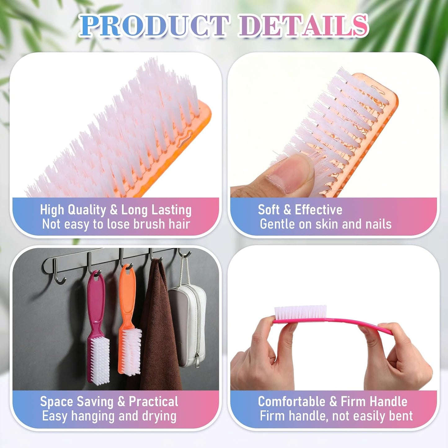 100 Pieces Handle Grip Nail Brush Set - Perfect for Cleaning Fingernails & Toes | 10 Vibrant Colors