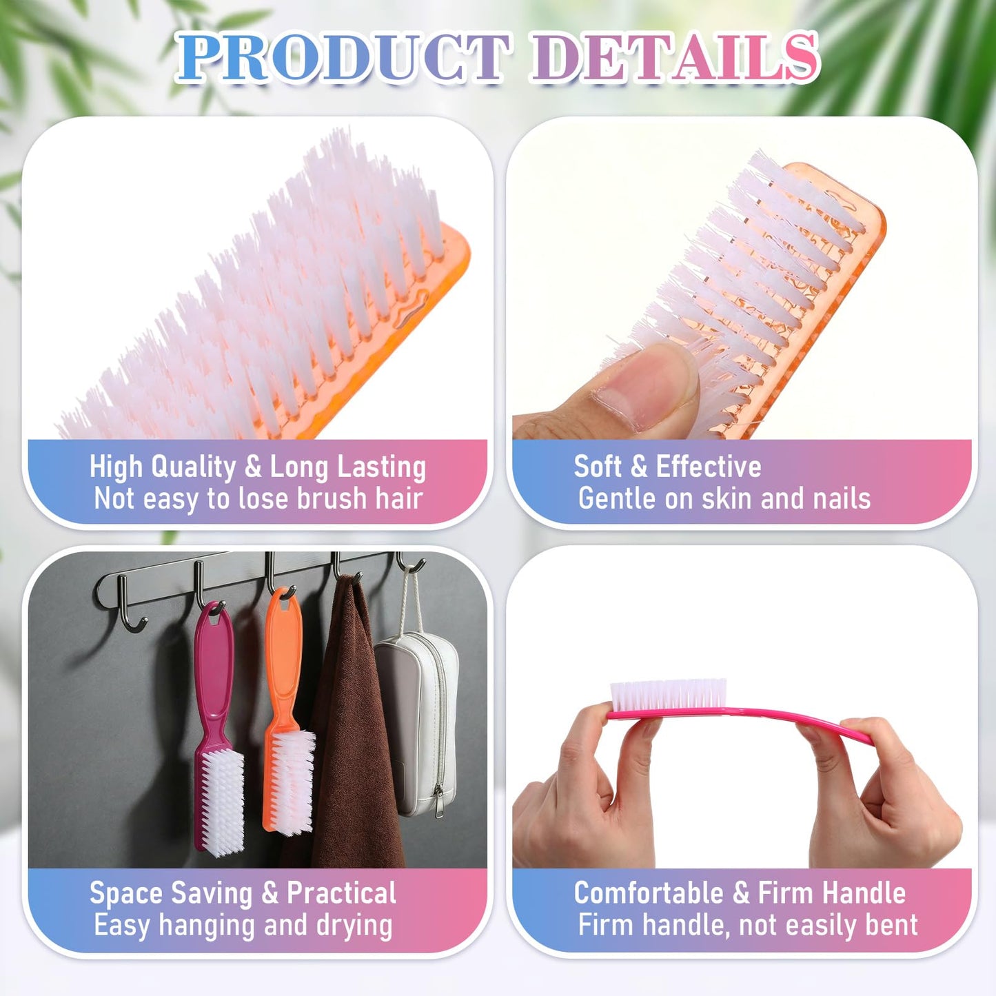Patelai 100 Pieces Handle Grip Nail Brush Bulk for Cleaning Fingernails Toes Scrub Manicure Pedicure (10 Colors)
