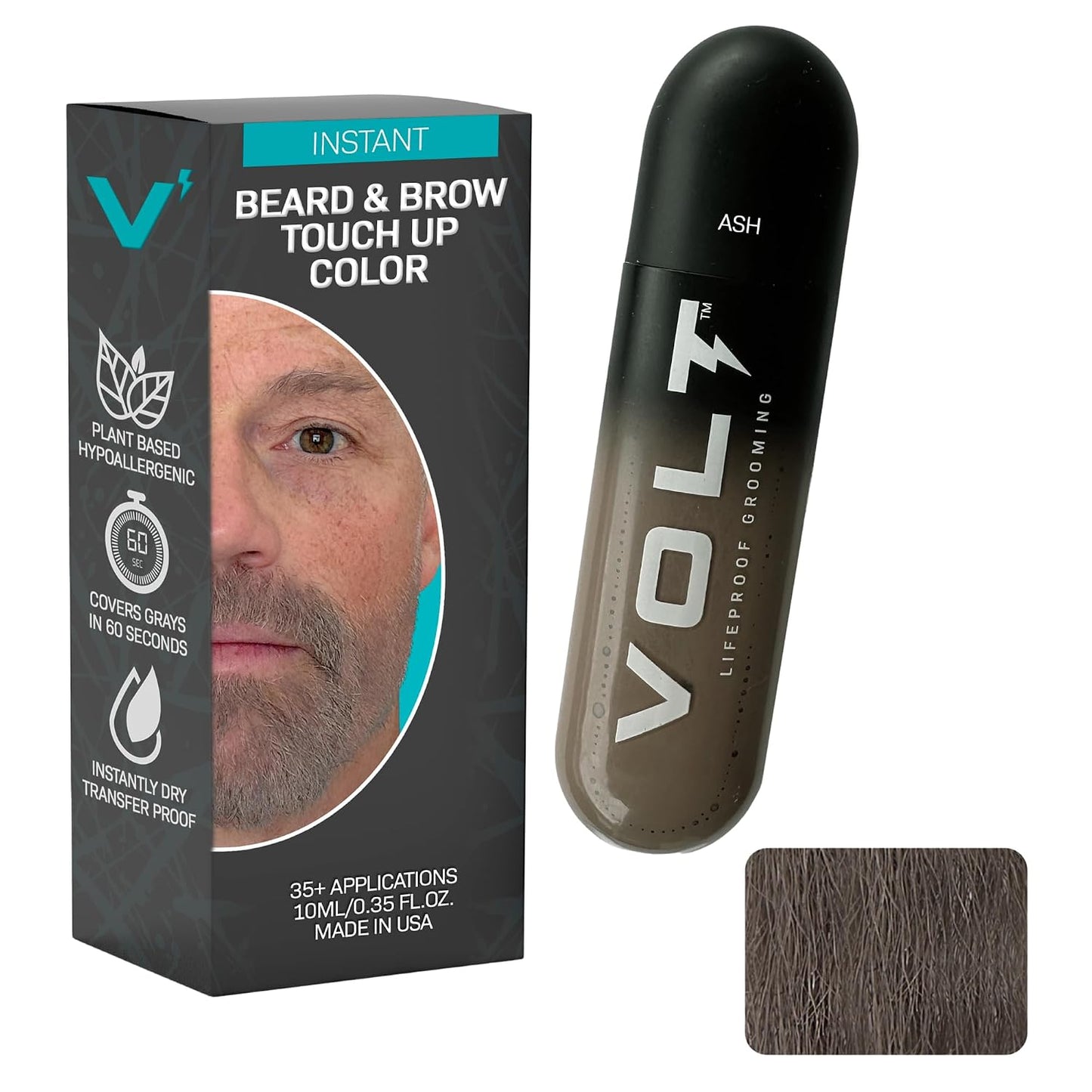 VOLT Instant Beard Color - Quick Drying Plant-Based Formula for Men | Ebony Brown/Black, 1 Pack, Up to 35 Applications