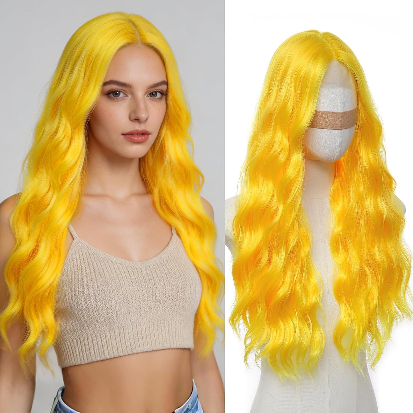 Ombre Blonde Wigs for Women - 26 Inch Long Wavy Synthetic Lace Front Wig | Heat Resistant for Daily & Party Wear