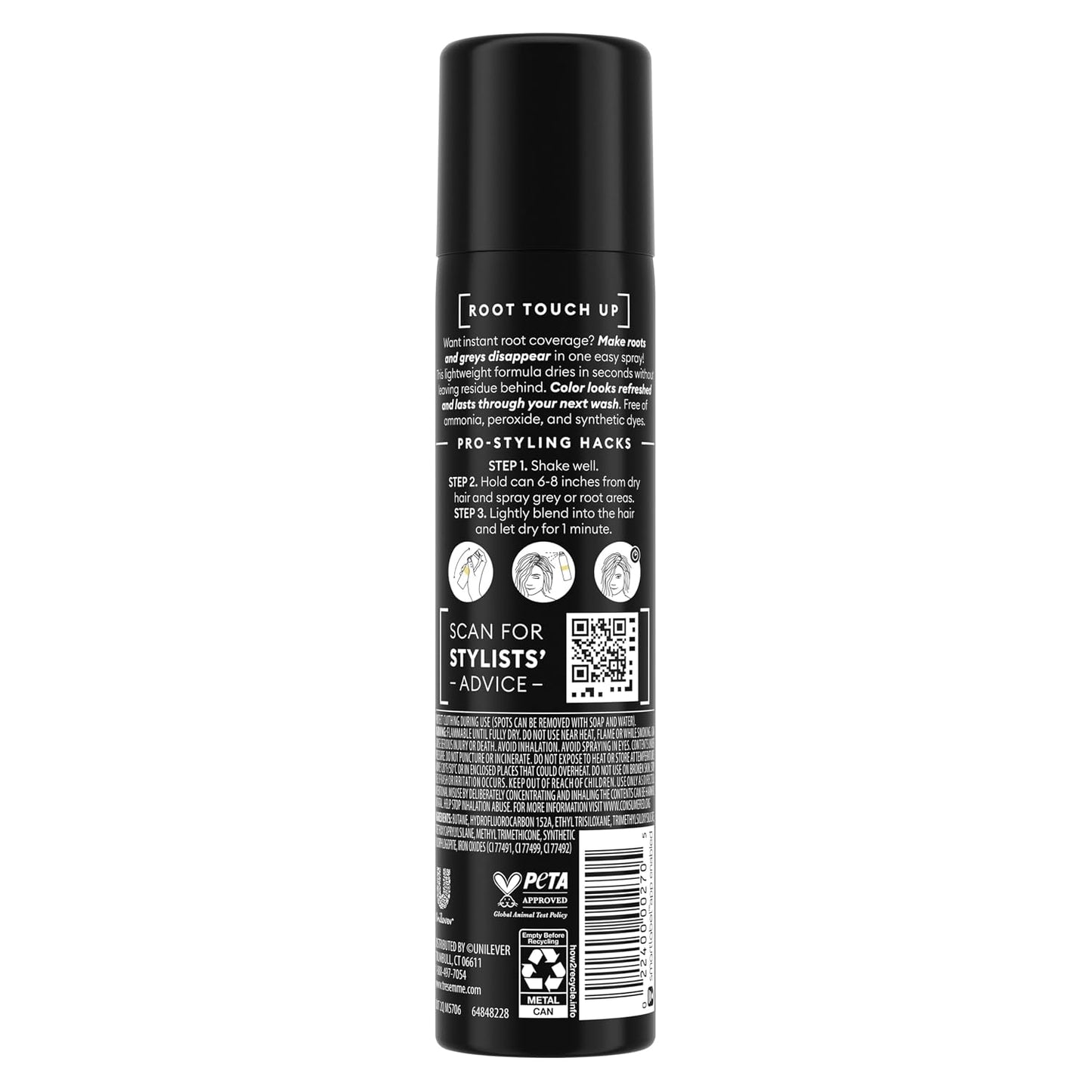 TRESemmé Temporary Hair Color - Dark Brown Root Touch-Up Spray | Ammonia-Free, 2.5 Fl Oz