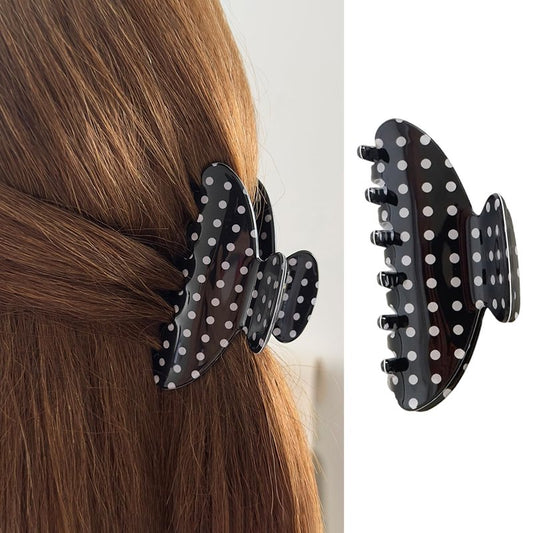 Black Hair Claw Clips Polka Dot Hair Clips Acrylic Hair Accessories Vintage Polka Dots Hair Jaw Clips Non Slip Strong Hold Hair Barrettes Fashion Cute Shark Clip for Women Hair Decorations