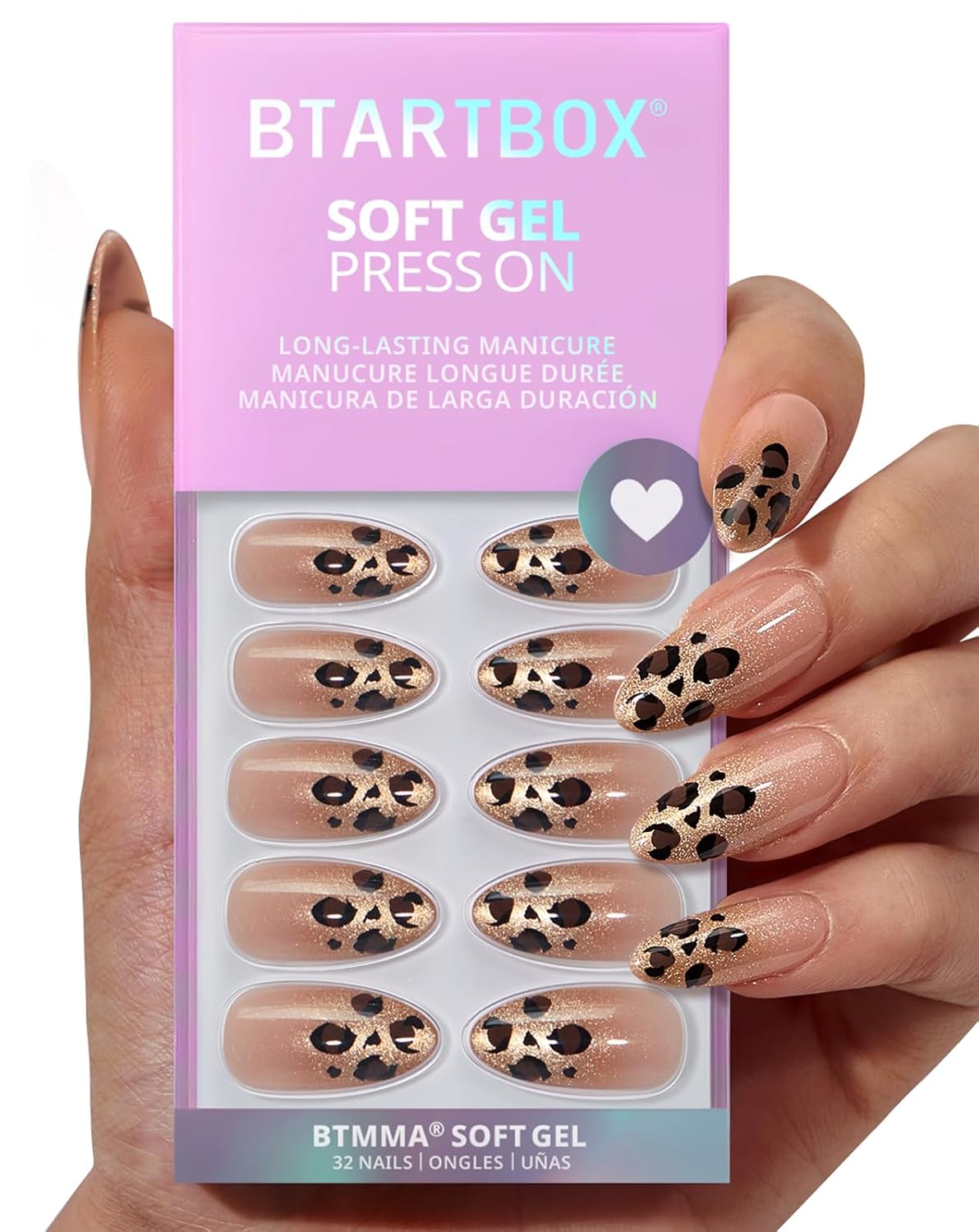 French Tip Press On Nails - Chrome Short Almond Design | Semi-Transparent Soft Gel, 16 Sizes, 32 Piece Kit