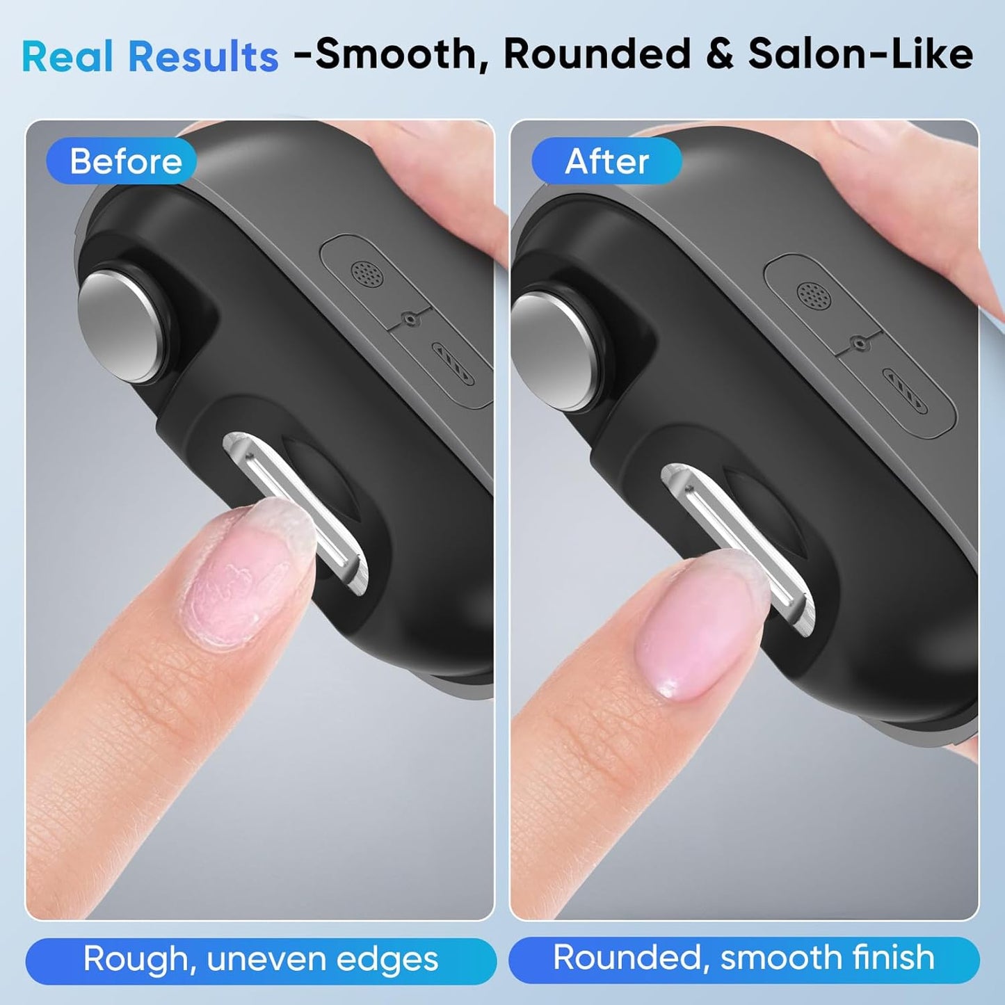 Electric Nail Clipper - Rechargeable One-Touch Trimmer with LED Light & Storage | Quiet Fingernail & Toenail Cutter for Adults - Black