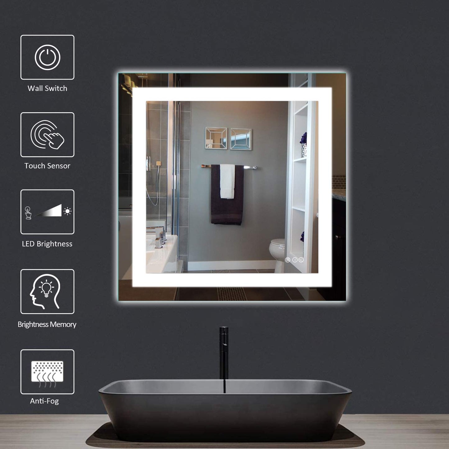 Amorho LED Bathroom Mirror 36"X36" with Front Light and Backlit