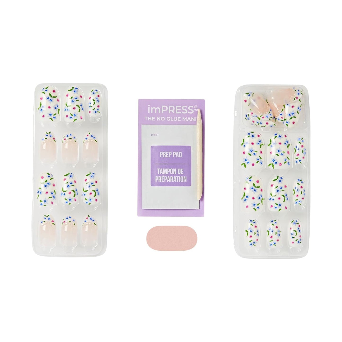 Kiss Impress Press-On Nails - Hoppy Mood Design, Multicolor, Oval Shape | Medium Size, 30 Nails Included