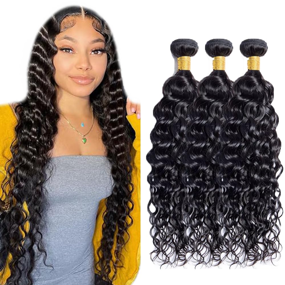 30 32 34 inch Water Wave Bundles Human Hair Wet and Wavy Bundles Human Hair Deep Curly Bundle Quick Weave Extensions 150g