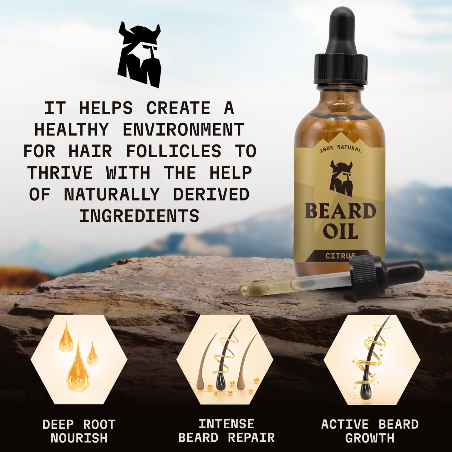Striking Viking Citrus Beard Oil for Men - 2 Fl Oz - Moisturizing & Softening Formula - Supports Fuller Beard Growth - Soothing Tea Tree & Jojoba Oil Infusion